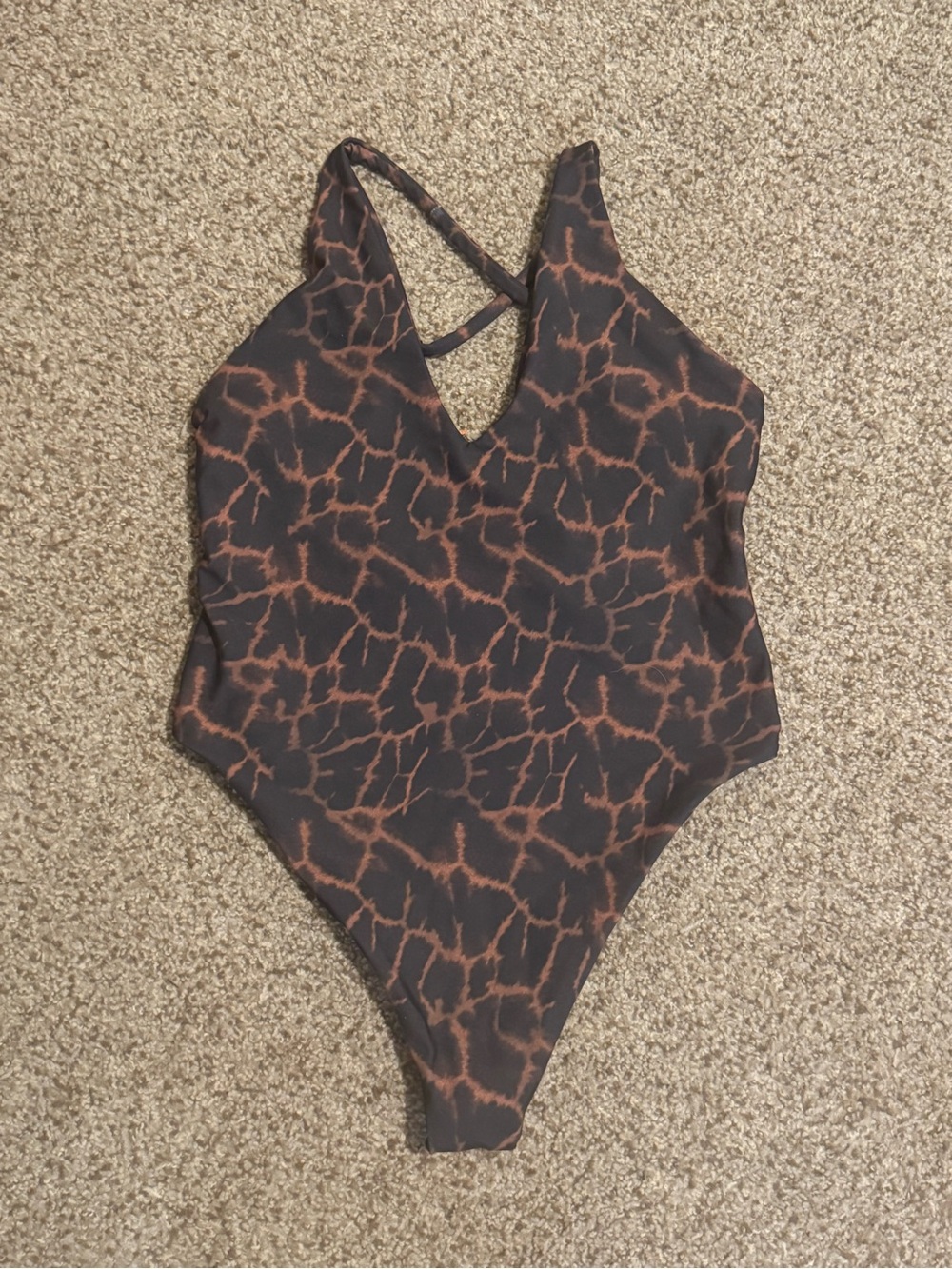 Womens One-Piece Swimsuit in Brown/Black Animal Print